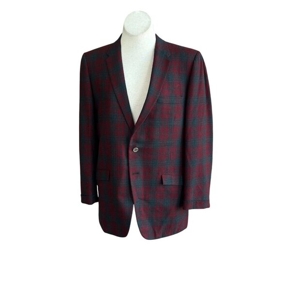 Louis Roth Union Made Vintage 80s Red Gray Plaid Wool Blazer Sports Coat Size 39 - Picture 2 of 15